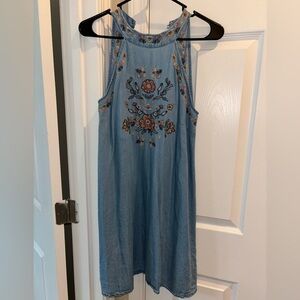 Denim Embroidered Mini Dress